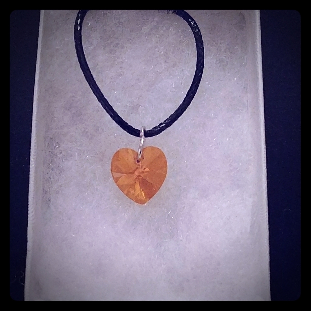 Paprika Orange Crystal Heart Necklace